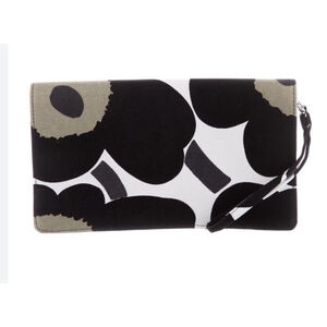 Marimekko Unikko Clutch Bag Canvas Black/White/Khaki Excellent Condition 11.25x7